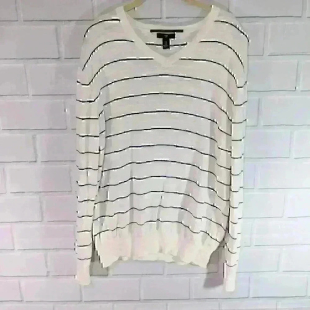 GAP White/Navy Stripe Lightweight V Neck Cotton Sweater